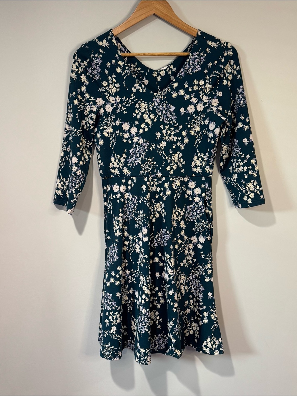 Pact Fit & Flare Midi Party Dress Celestial Wildflower 3/4 Sleeves Organic Small